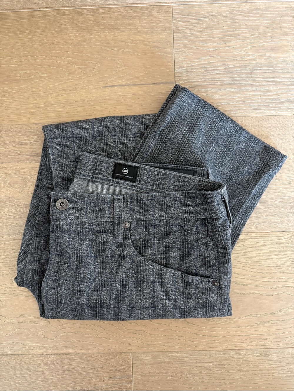 AG Adriano Goldschmied Everett Slim Straight Gray Plaid Stretch Pants